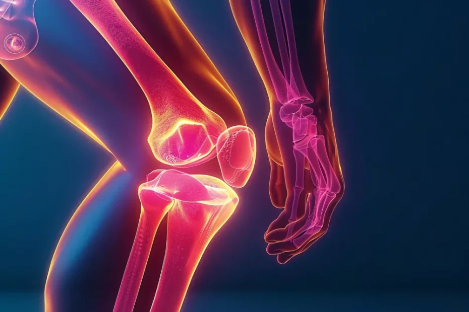 Représentation 3D arthrose du genou avec inflammation